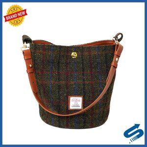 Harris Tweed Bucket Bag Shoulder Bag Handbag Women Microfiber Leather Strap